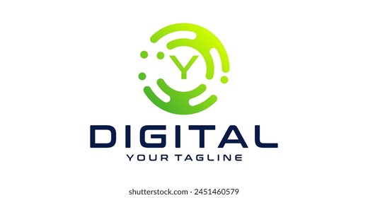 Letter Y Circle Technology Logo Design Template digital circle, technology, data, connection, network