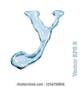 Letter y from clear transparent bluish water droplets. Isolated on white background. Vector EPS 8.