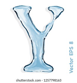 Letter Y from clear transparent bluish water droplets. Vector EPS 8.