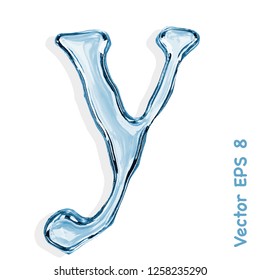 Letter y from clear transparent bluish water droplets. Vector EPS 8.