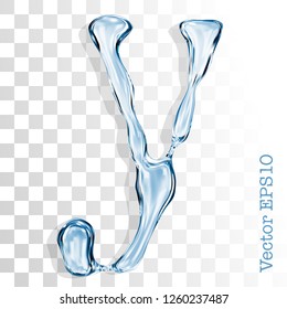 Letter y from clear transparent bluish water droplets. Vector EPS 10.