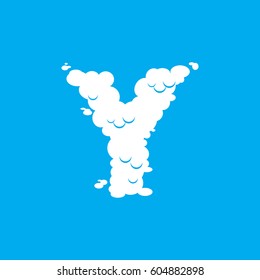 Letter Y cloud font symbol. White Alphabet sign on blue sky
