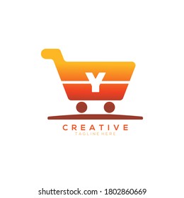 Letter Y Color Orange Shopping Cart Logo creative template