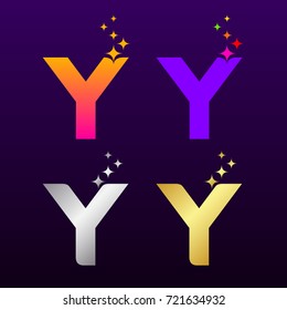 Letter Y Colorful and Gold Silver with Sparkles light effect stars logotype, Beautiful Luxury, Fashion, Jewelry, Beauty Salon, Cosmetics, Spa, Resort, Magic Logo for your Corporate identity