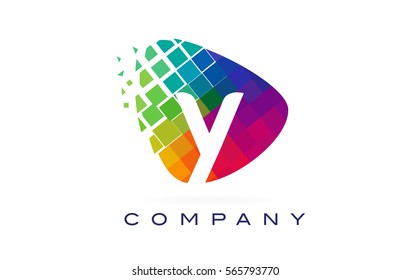 Letter Y Colorful Logo. Rainbow Y Letter Icon with Shattered Blocks.