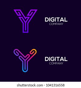 Letter Y Colorful logotype with Three Line, Square and Circle shape Maze Labyrinth, Technology and Digital Connection Link concept for your Corporate identity