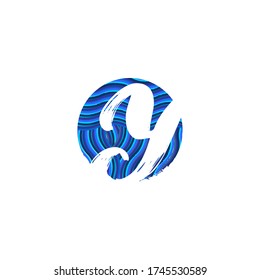 Letter Y Colorful Wavy Blue Negative Space  logo icon in circle shape design template.