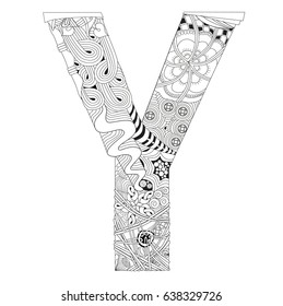 Letter Y for coloring. Vector decorative zentangle object
