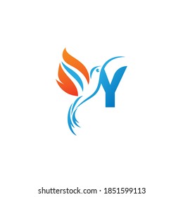 Letter Y combined with the fire wing hummingbird icon logo design