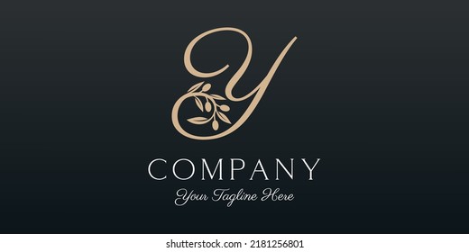 letter Y combined twig Olive oil logo design template.