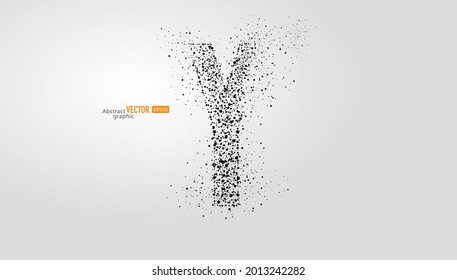 The letter Y is composed of particles on gray background. Abstract vector font material.