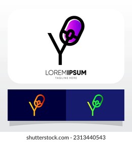 Ilustración de emblema gráfico de iconos vectores con logotipo de ratón de computadora Carta Y