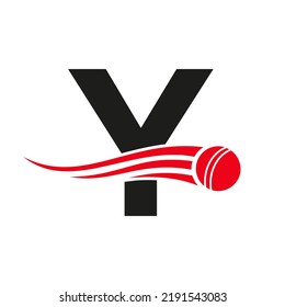 Letter Y Cricket Logo Concept With Ball Icon For Cricket Club Symbol Vector Template. Cricketer Sign