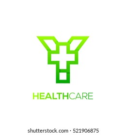 Letter Y cross plus logo Green color,Medical healthcare hospital Logotype