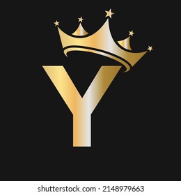 Letter Y Crown Logo. Crown Logo on Letter Y Vector Template for Beauty, Fashion, Star, Elegant, Luxury Sign