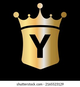 Letter Y Crown and Shield Logo Vector Template with Luxury Concept Symbol