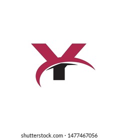 letter y is cut in a half circle in black and red