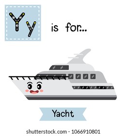 Letter Y cute children colorful transportations ABC alphabet tracing flashcard of Yacht for kids learning English vocabulary Vector Illustration.