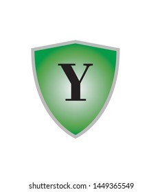 letter y with a dark green shield background