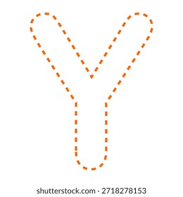Letter Y dashed line outline vector illustration version oranye