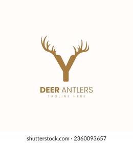 Letter Y with Deer Antlers Logo Vector Image. Hunting Logo Inspirations