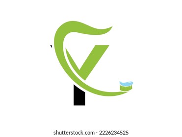 Letter Y Dental Logo Design Template Inspiration With Tooth Brush Symbol, Vector Illustration.