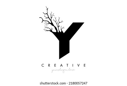 Letter Y Design Logo with Creative Tree Branch. Y Letter Tree Icon Logo  Vector Illustration.