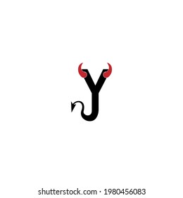 Letter Y with devil's horns and tail icon logo design vector template