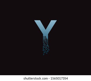 Letter Y Digital Network Logo Icon, Technology and digital abstract Y line network circuit vector design.