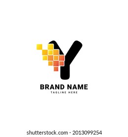 Letter Y digital pixel modern gradient technology vector logo design
