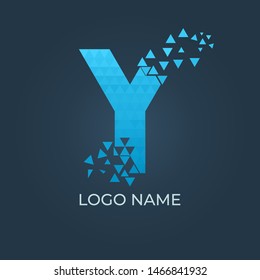 Letter Y disintegration logo isolated. Alphabet vector image