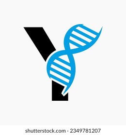 Letter Y DNA Logo Design Concept With DNA Cell Icon. Health Care Symbol