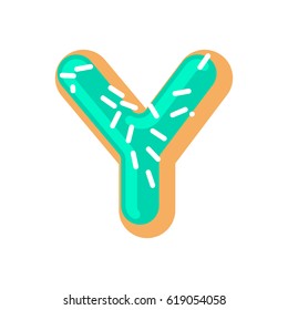 Letter Y donut font. Doughnut alphabet. Sweet lettering. candy ABC sign
