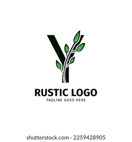 letter Y doodle leaf initial rustic vector logo design element