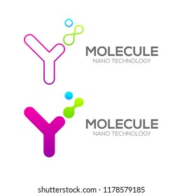 Letter Y with Dot and Curve ,Circles shape connected, Molecule and Nano Technology logotype, innovation tech, Medicine, Science, Laboratory, Cosmetics for corporate identity