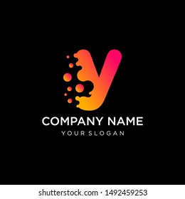Letter y with dot shape. molecule and Lab Logo Design Element. perfect for technology,software, network and science brand. Liquid gradient shape, Alphabet ecology with water and dew drops. - vector
