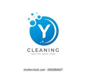 Letter Y with Dots and Bubbles. Cleaning Logo Design Template
