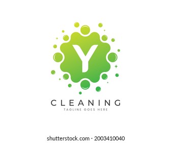 Letter Y with Dots and Bubbles. Cleaning Logo Design Template