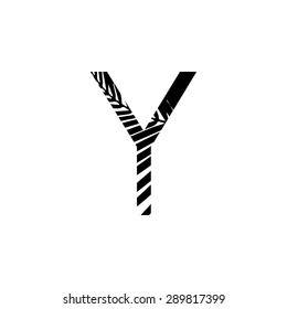 Letter Y double exposure with black palm leaf  isolated. Vector illustration.Black and white double exposure silhouette letters combined with photograph of nature. 