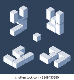 Letter Y drawn in 3d isometric style with cubes in various foreshortening.