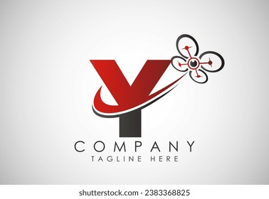Letter Y drone logo design vector template. Drone technology logo sign symbol
