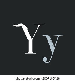 Letter Y with dry brush stroke and serif. Vintage font with rough edges decoration elements. Perfect to use in any fashion labels, glamour posters, luxury identity, etc.