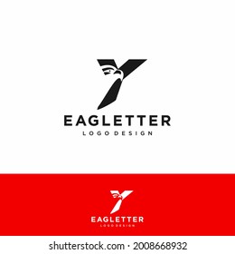 Letter Y eagle head logo black vector color and red background