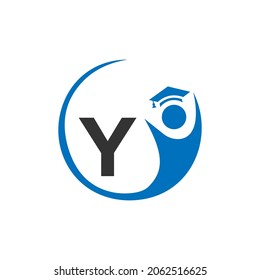 Letter Y Education Logo Template. Education Logo On Y Letter, Initial Education Hat Concept Template