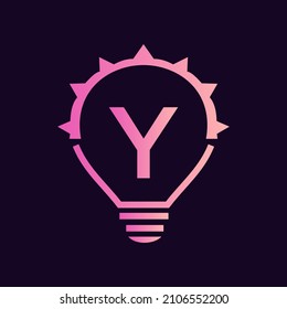 Letra Y Logotipo Eléctrico, Letra Y Con Plantilla Vector De Bombilla Clara. Electricidad De Energía Ecológica, Idea, Inspiración, Concepto De Reciclaje Energético