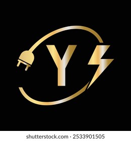 Letter Y Electrical Logo Concept With Electric Plug and Power Symbol