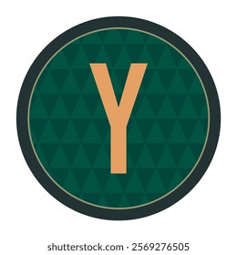 The letter Y in an elegant orange hue, centered on a dark green circular pattern. Encircled by a sleek black border for a modern yet timeless look.