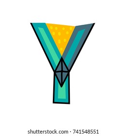 Letter Y from english alphabet. Colorful logo template in modern geometric flat style and vector illustration, creative funny label design isolated on white background. Bright symbol clipart image.