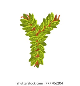 Letter Y, English alphabet made of tree branches, ecology element for banner, card, label, presentation or poster vector Illustration
