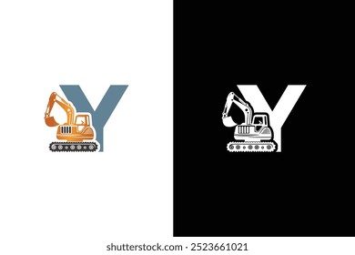 Letter Y excavator logo template vector. Heavy equipment logo vector for construction company.